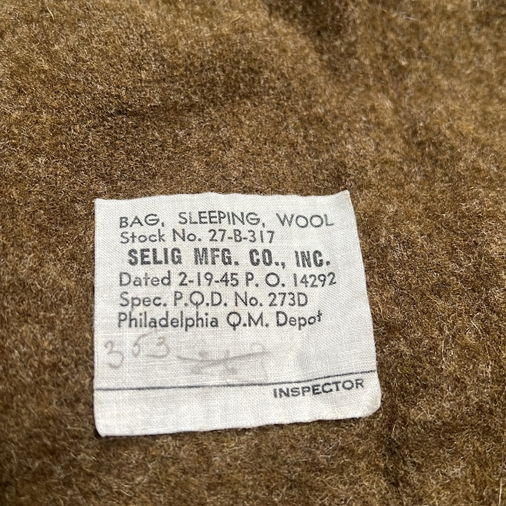World War II US Army Wool Sleeping Bag Green Dated 1945 Mummy Military VTG - Picture 12 of 14